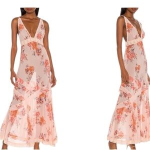 Free People Stay Awhile Maxi Dress in Peach Combo Size XS New